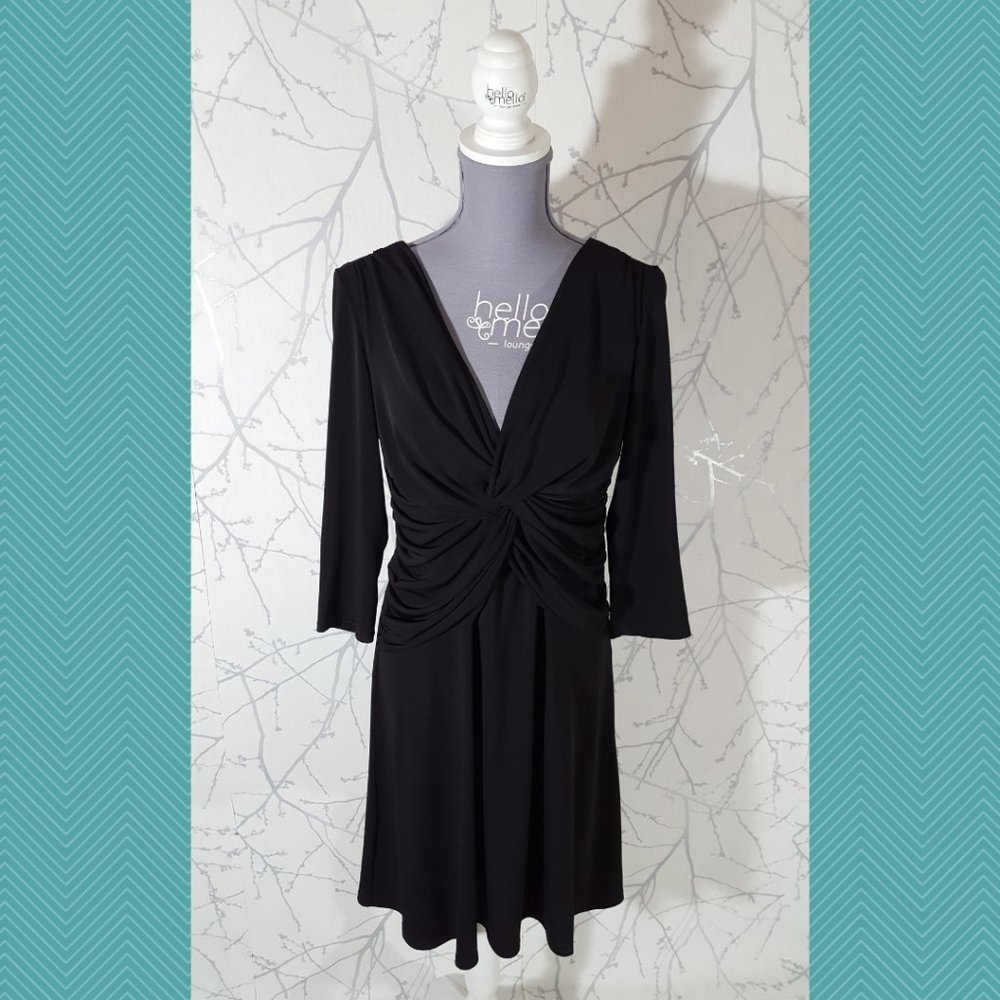 David Dixon Black Ruched Criss Cross Front Babydoll Midi Dress